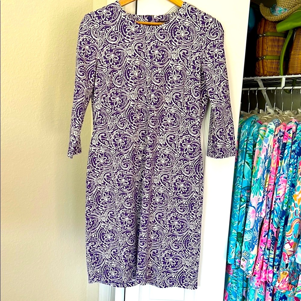 J. McLaughlin Purple Sheath Midi Dress 3/4 Sleeve